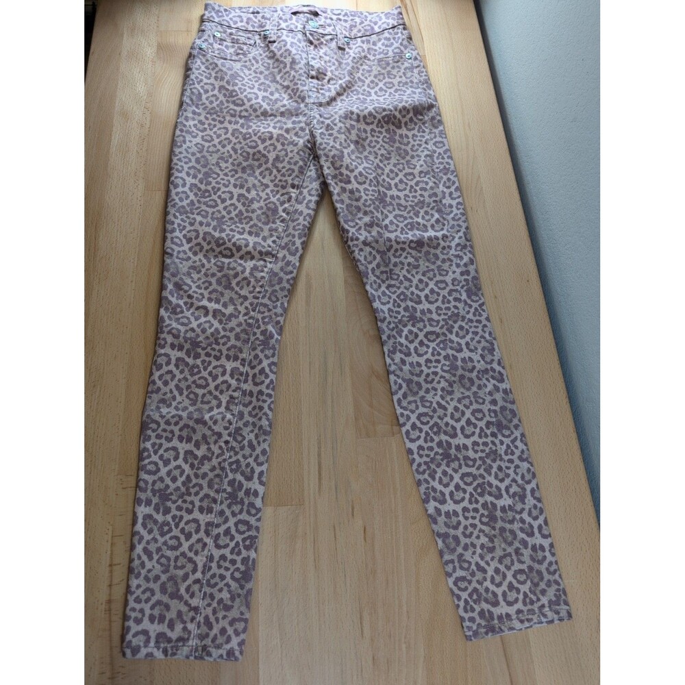 7 For All Mankind Womens Leopard Print Ankle Skinny Jeans Pink Size 27